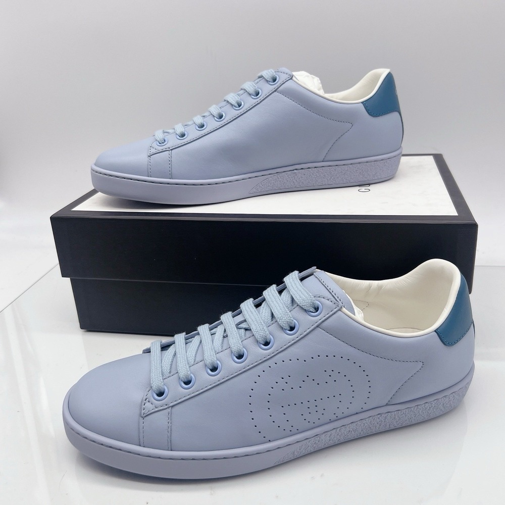 GUCCI Ace Interlocking GG Logo Low Top Sneaker Baby Blue Leather EU 38.5 US 8.5 - Picture 4 of 15